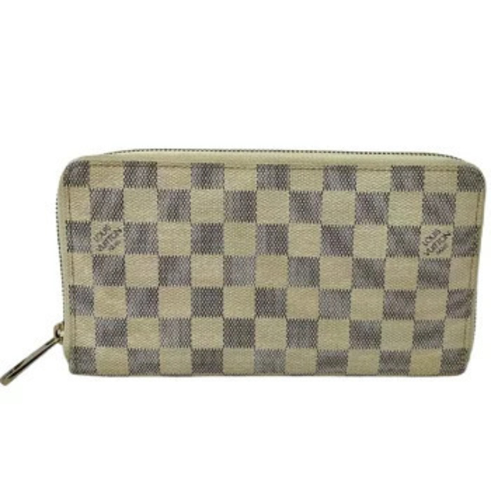 LOUIS VUITTON Damier Azur White Zippy Organizer Long Wallet White Round Zipper